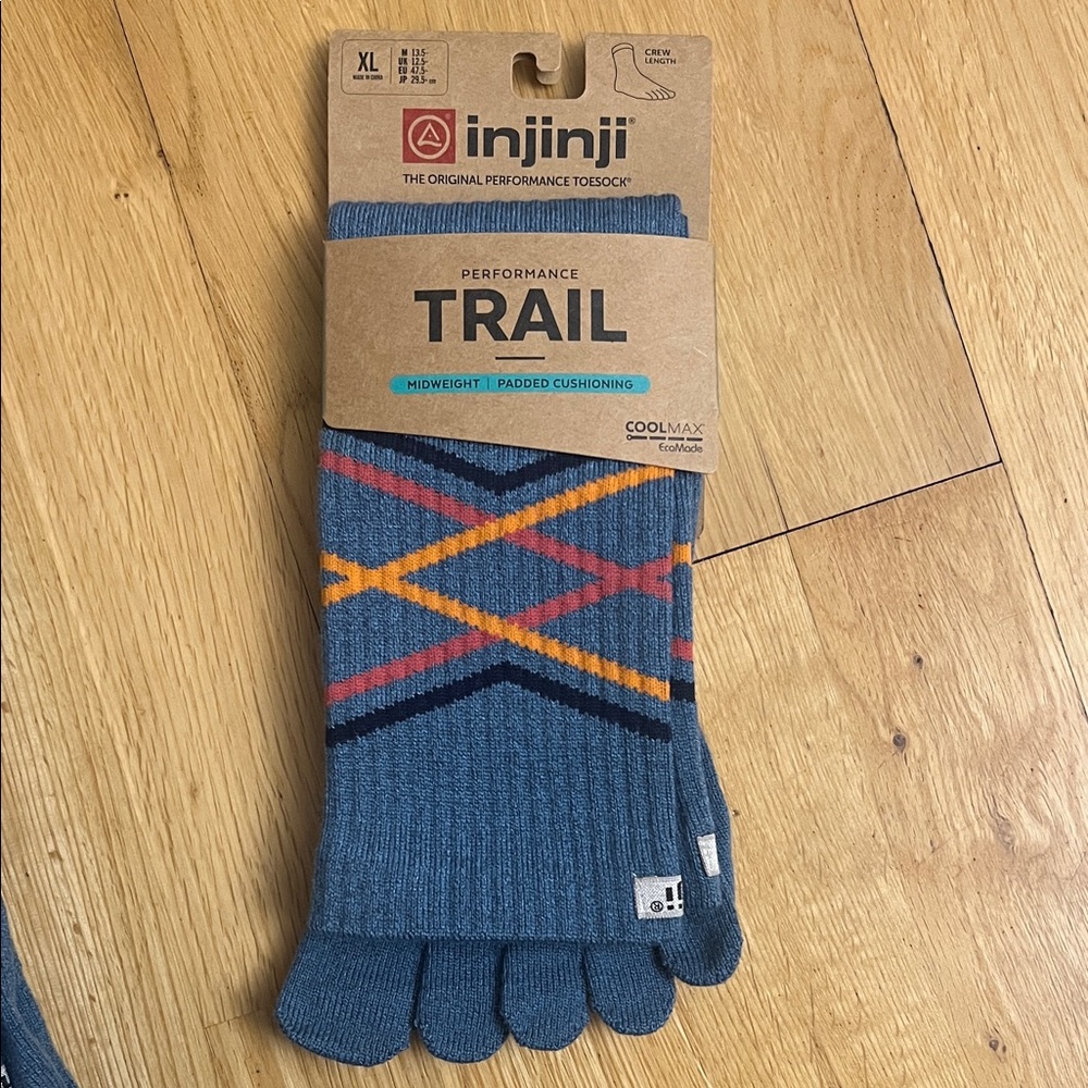 Injinji Men's Performance Trail Toe Socks - Blue and Orange